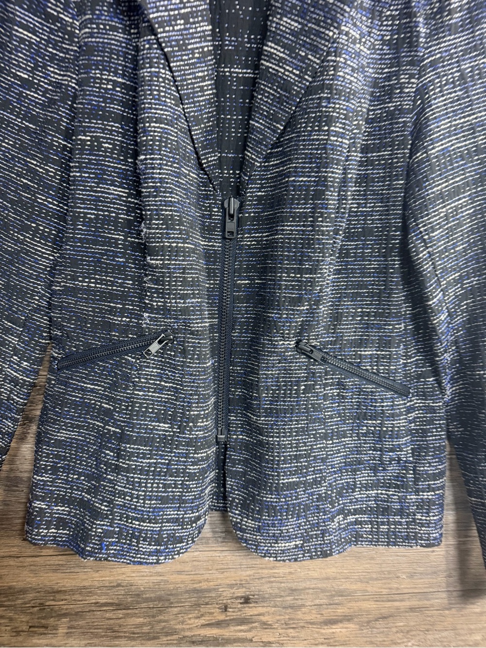 CAbi Navy Tweed Zip-Front Blazer - Picture 2 of 7